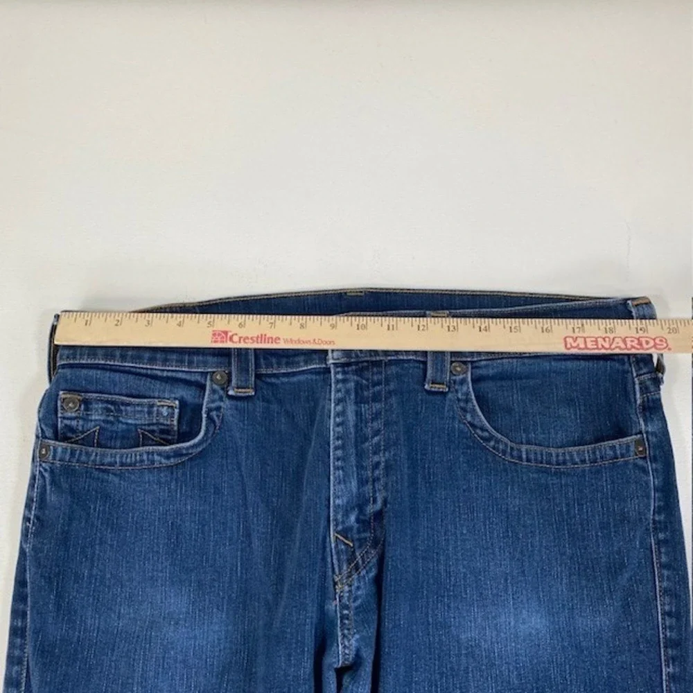 True Religion Jeans Straight Leg Dark Wash Denim Horseshoe Pockets Size 38‎